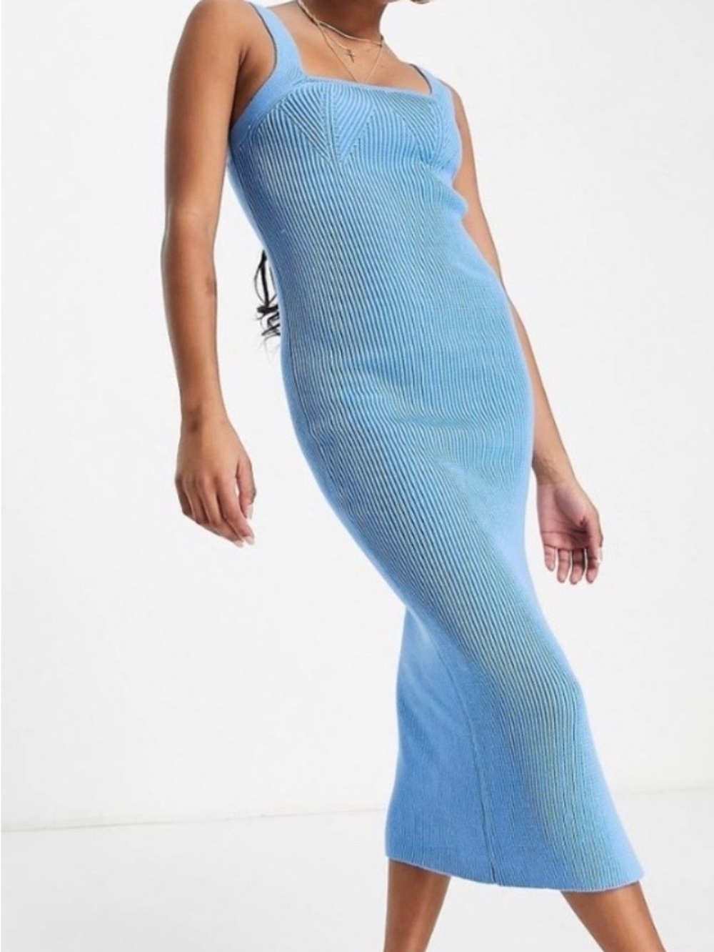 Sleeveless Ribbed Maxi Dress in Light Blue